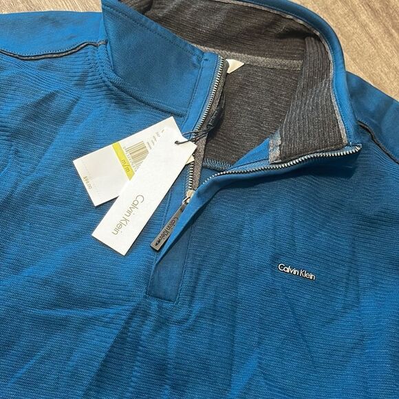 Calvin Klein Jacquard Half Zip Sweater-BLUE-Medium - Picture 3 of 3